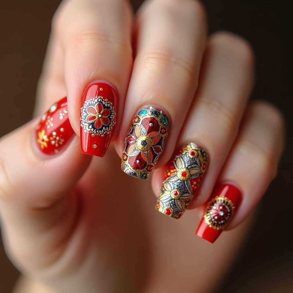 Diwali Builder Gel Nail Design