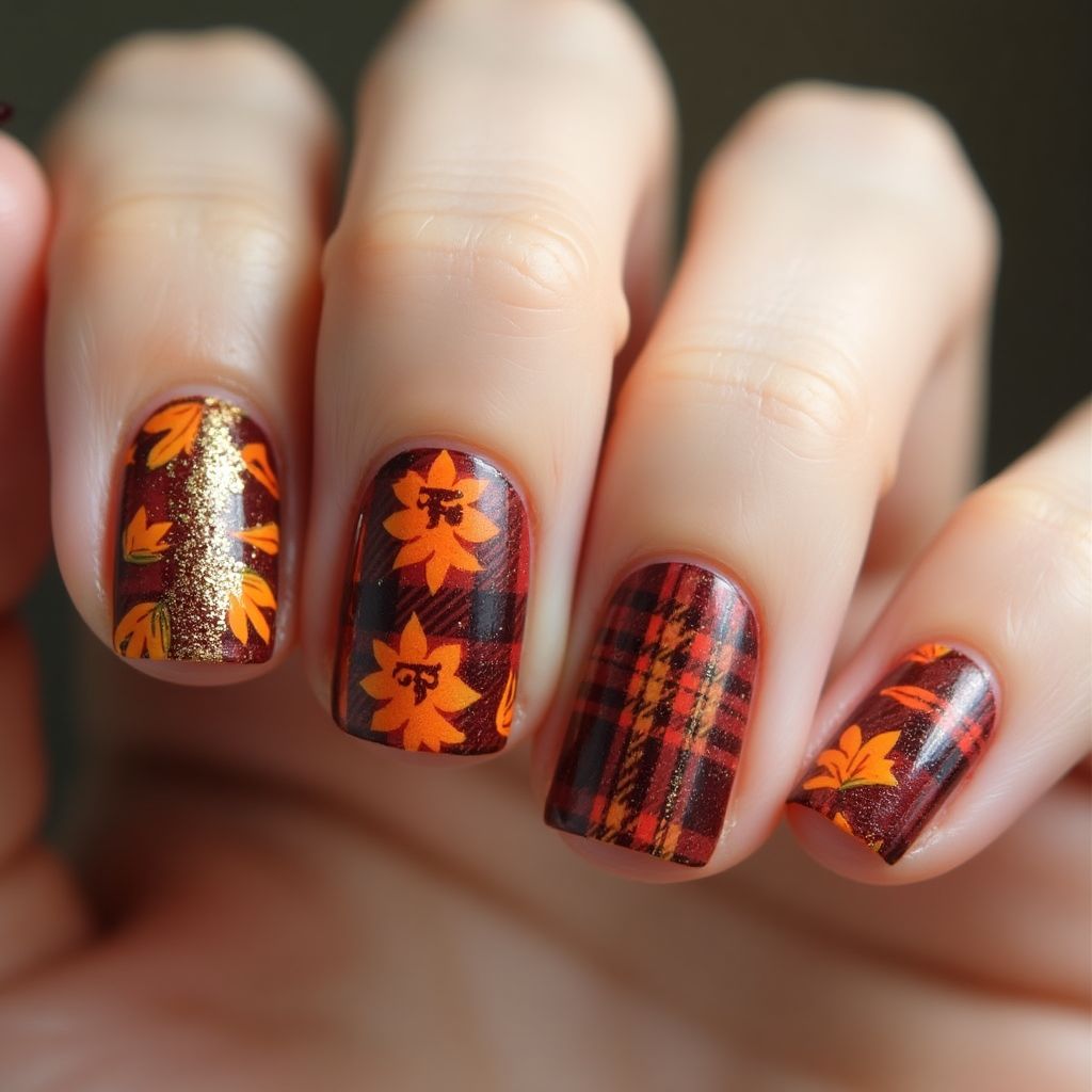 Thanksgiving Striping Tape Nail Design