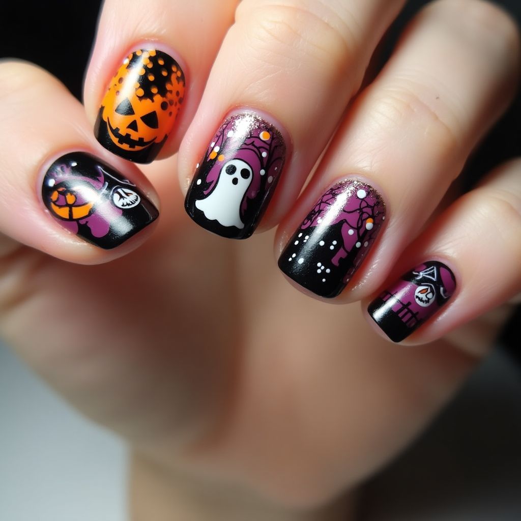 Halloween Poly Gel Nail Design