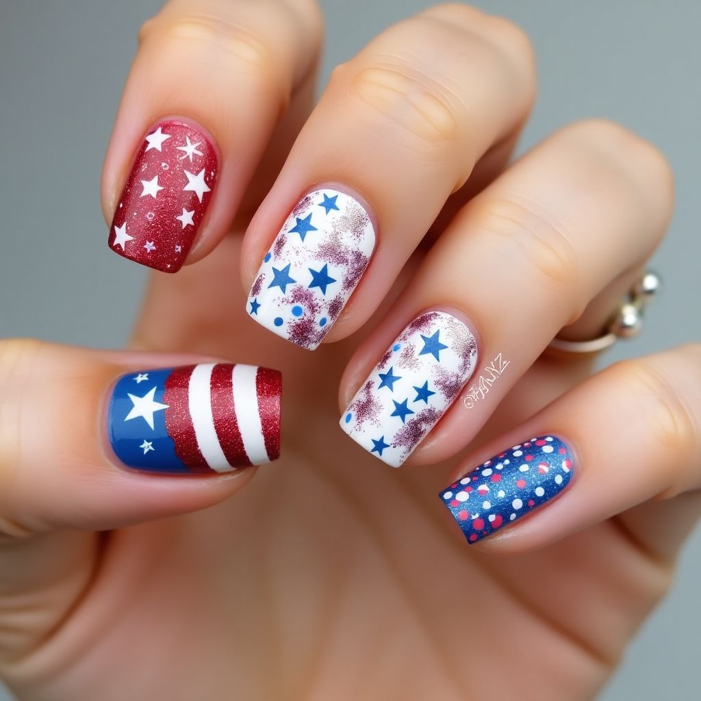 4th Of July Dotting Tools Nail Design