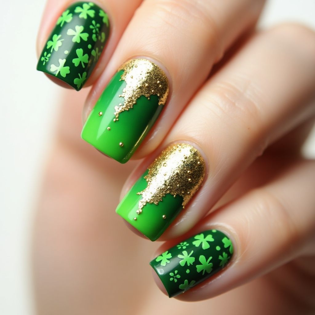 St Patrick's Day Top Coat Nail Design