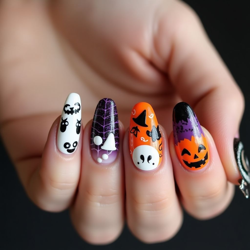Halloween Acrylic Powder Nail Design