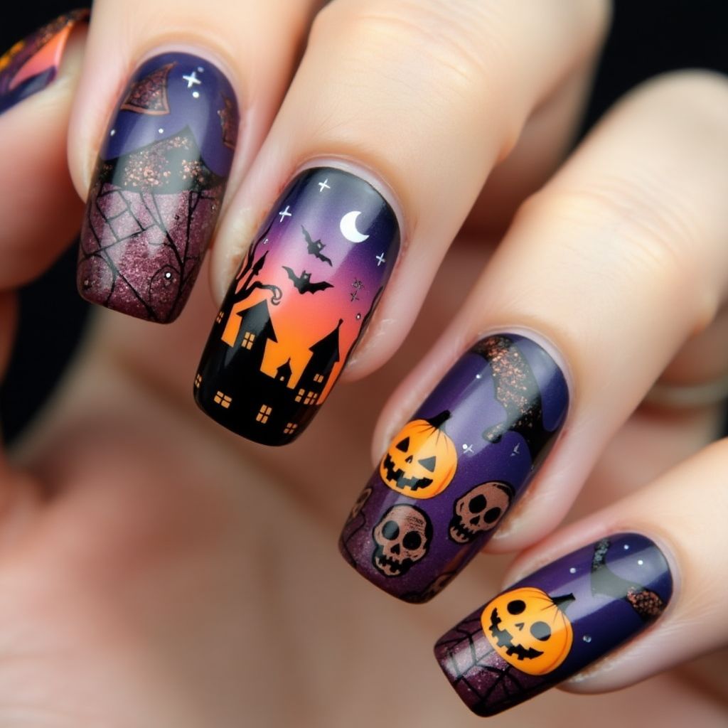 Halloween Poly Gel Nail Design