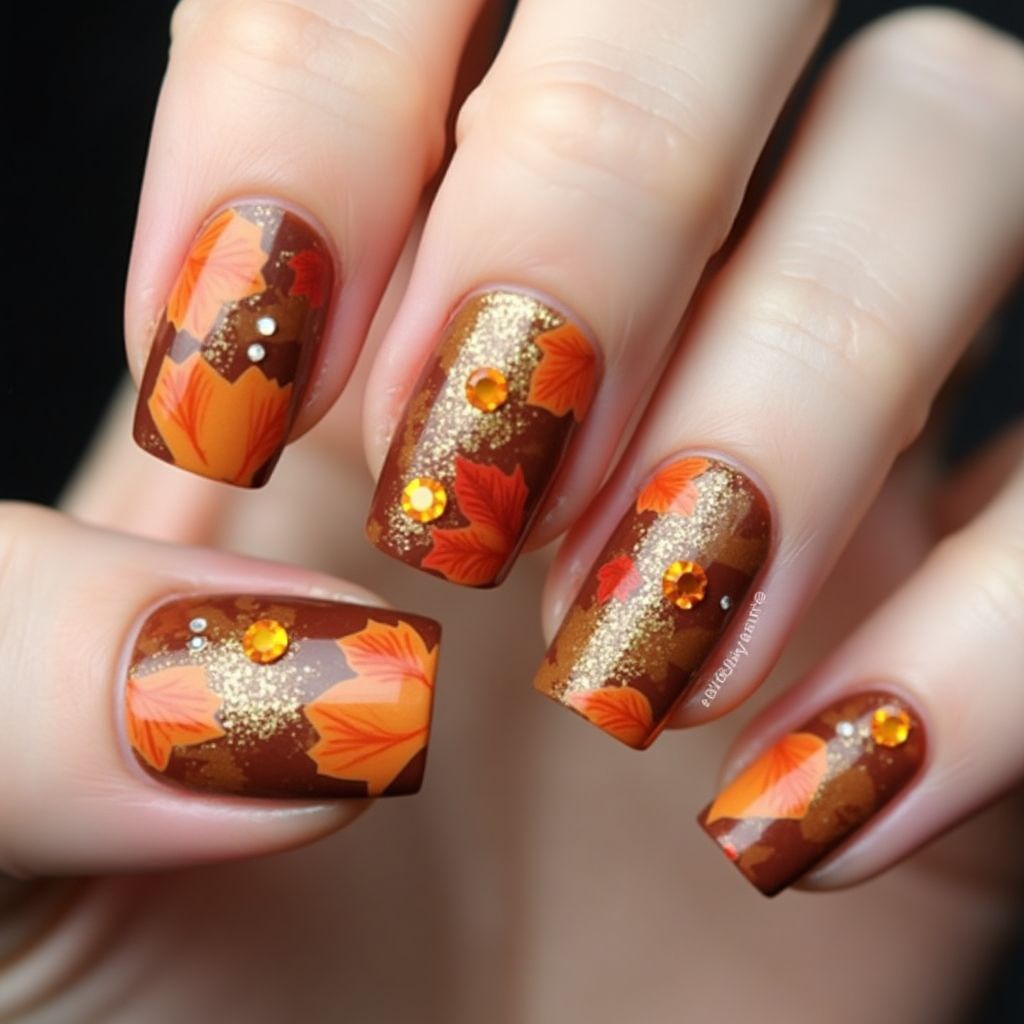 Thanksgiving Rhinestones Nail Design