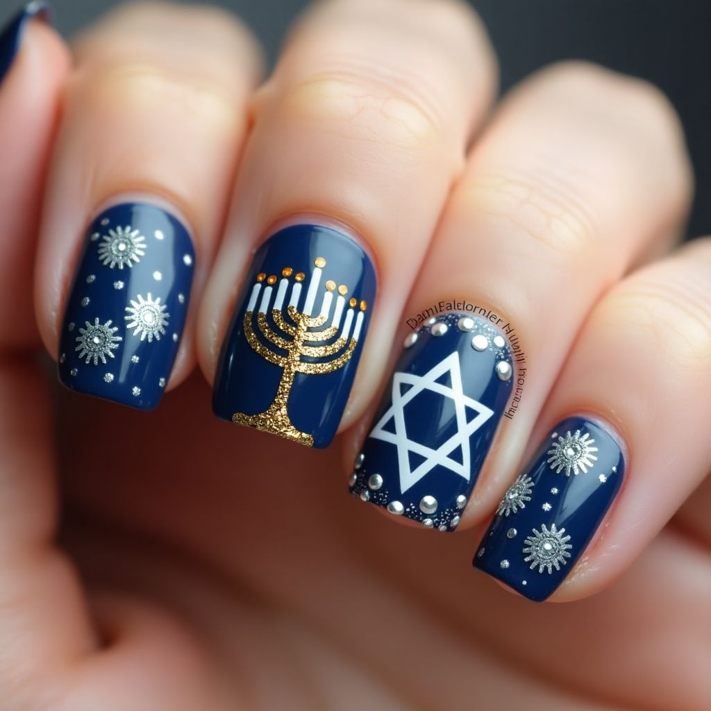 Hanukkah Dotting Tools Nail Design