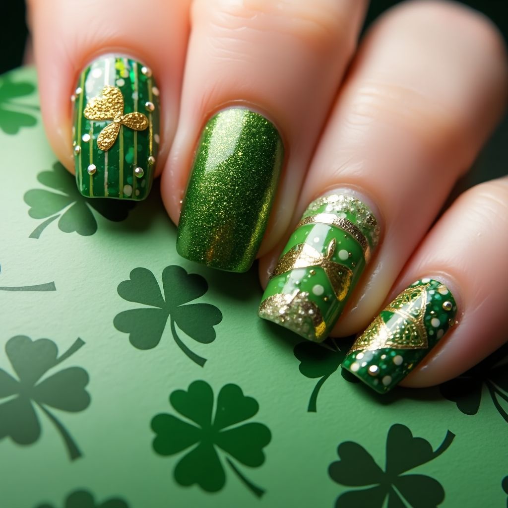 St Patrick's Day Striping Tape Nail Design