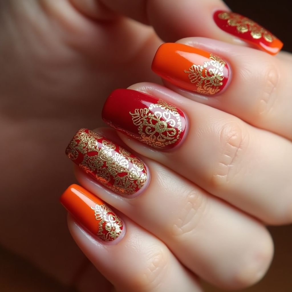 Diwali Sequins Nail Design