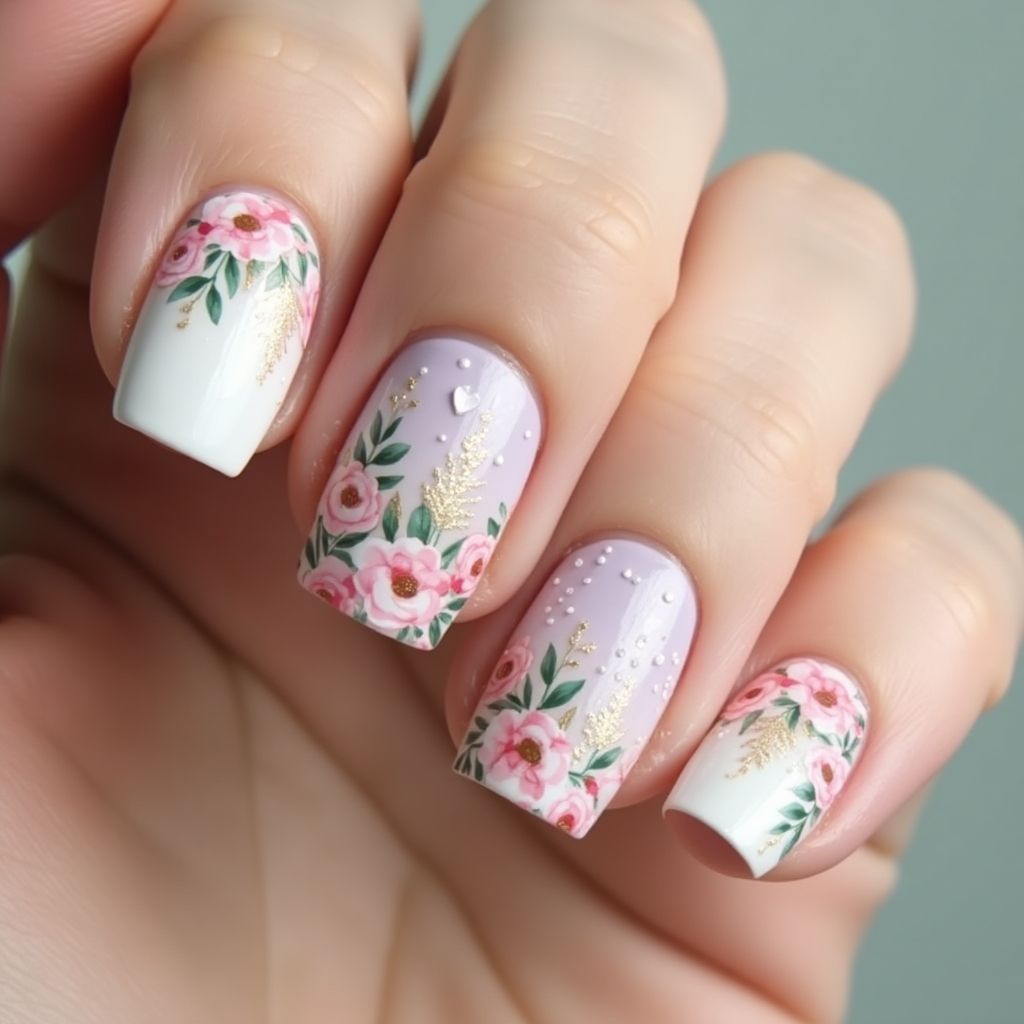 Mother's Day Base Coat Nail Design