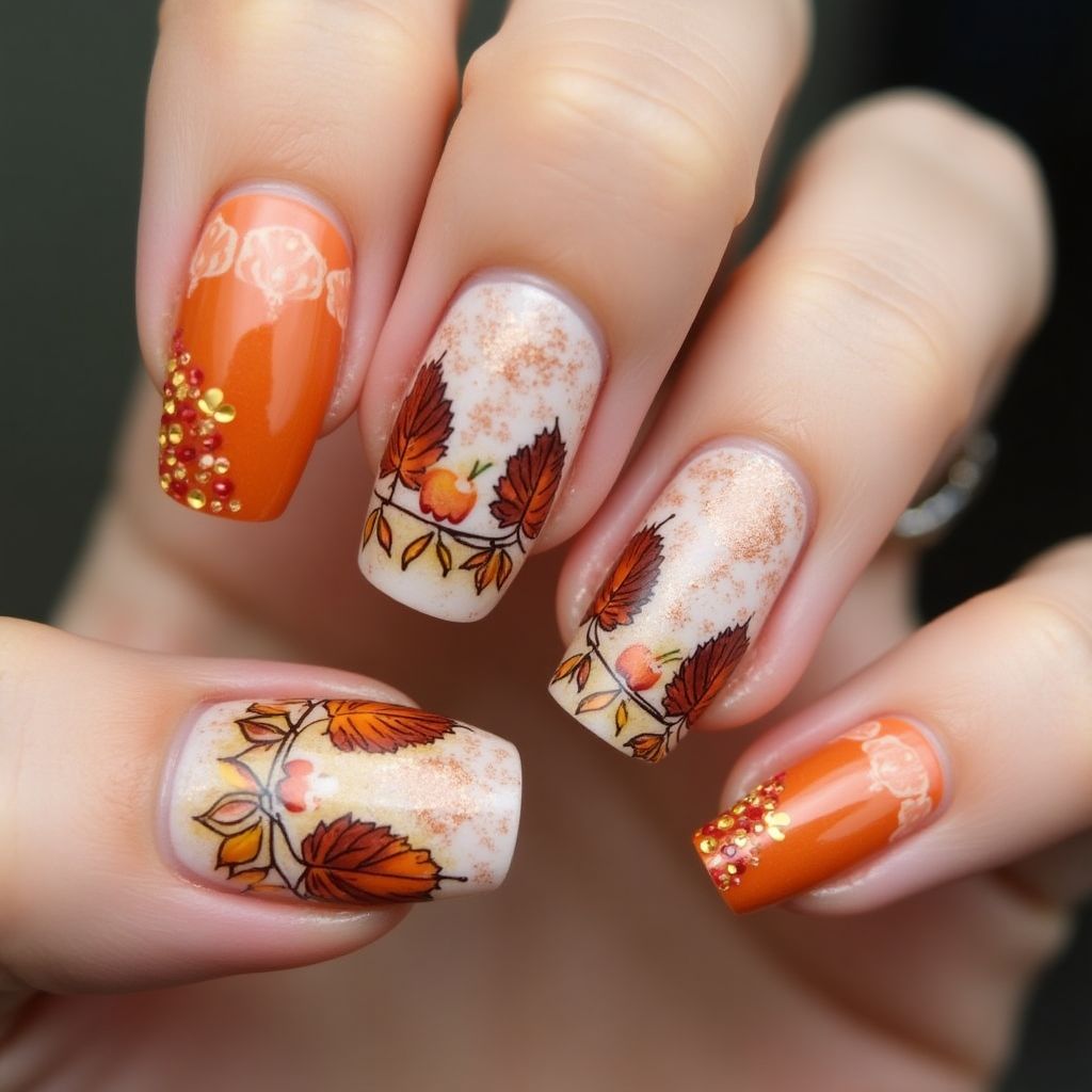 Thanksgiving Acrylic Powder Nail Design