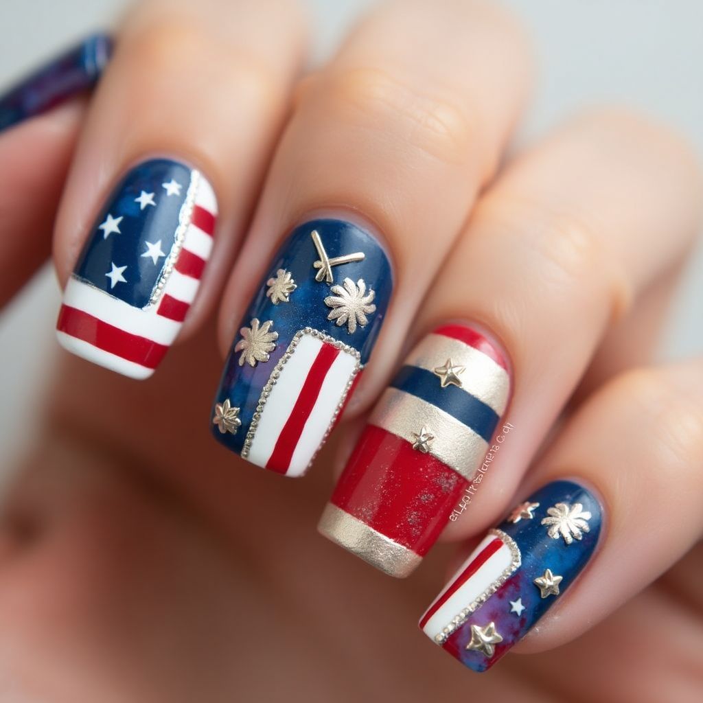 Labor Day Poly Gel Nail Design