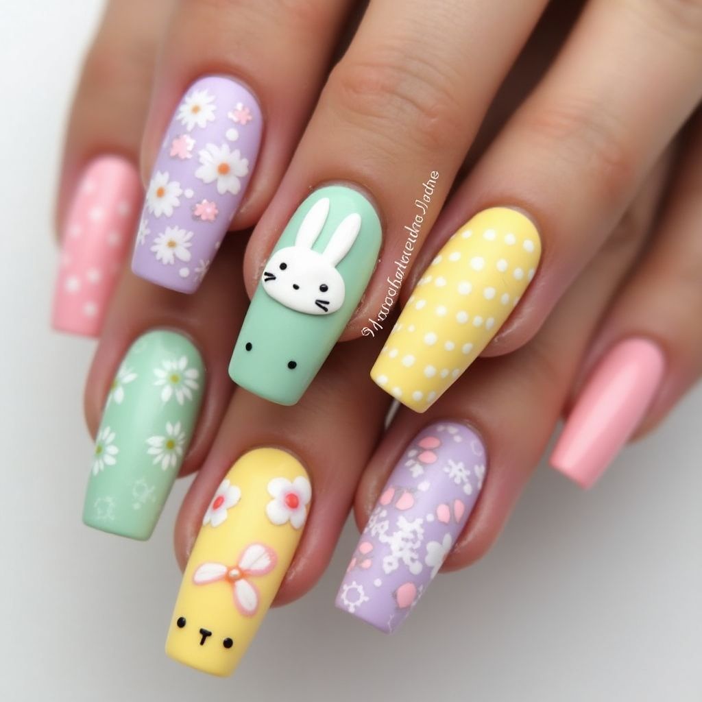 Easter Acrylic Powder Nail Design