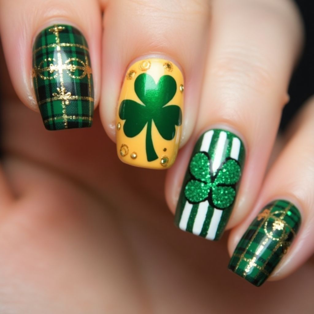 St Patrick's Day Orangewood Sticks Nail Design