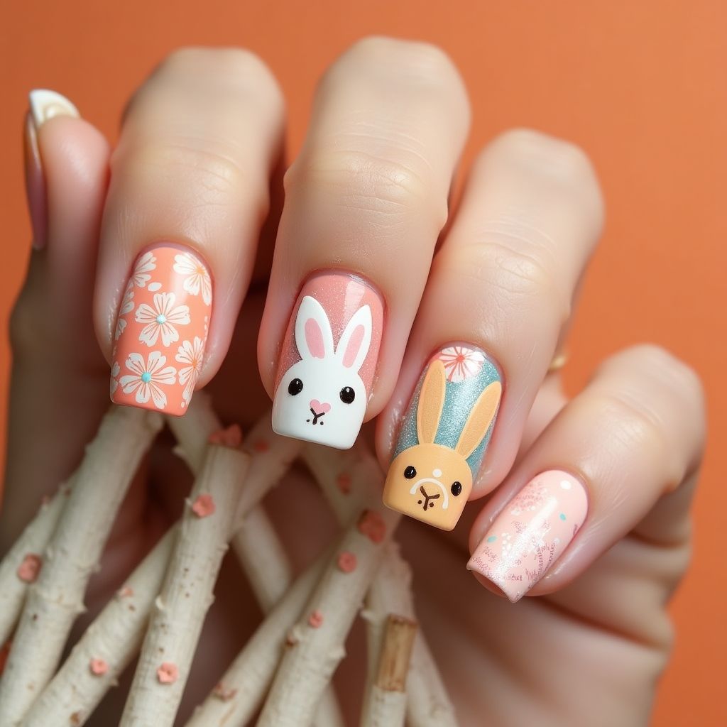 Easter Orangewood Sticks Nail Design