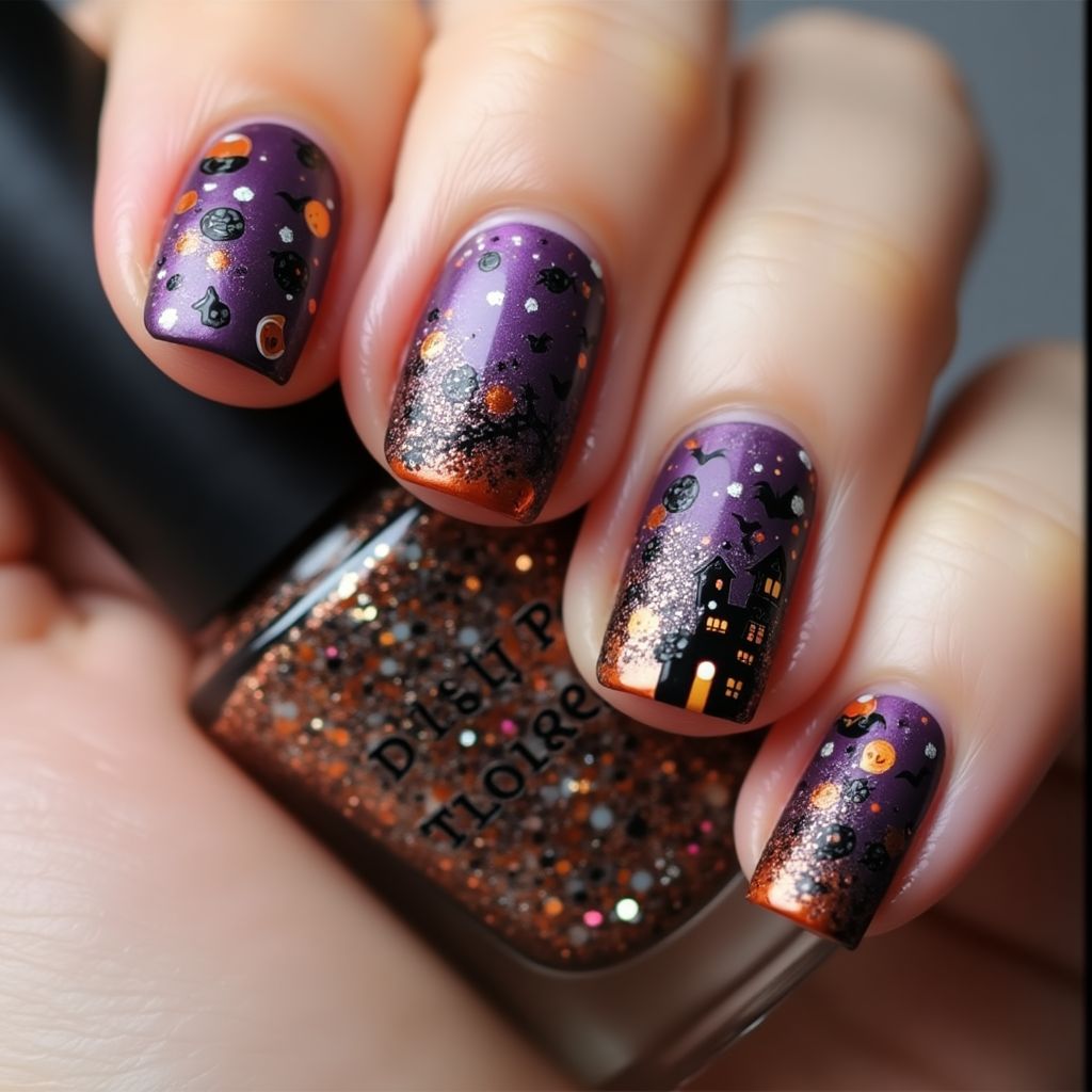 Halloween Glitter Powder Nail Design