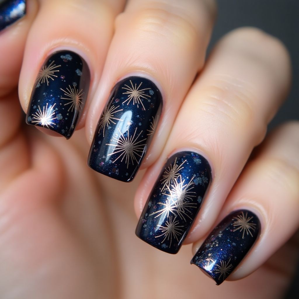 New Year Chrome Powder Nail Design