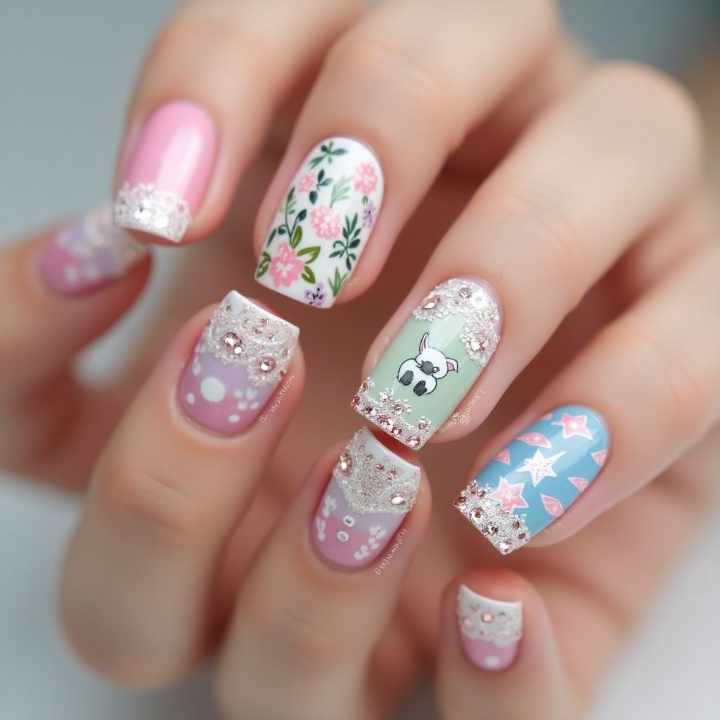 Easter Rhinestones Nail Design