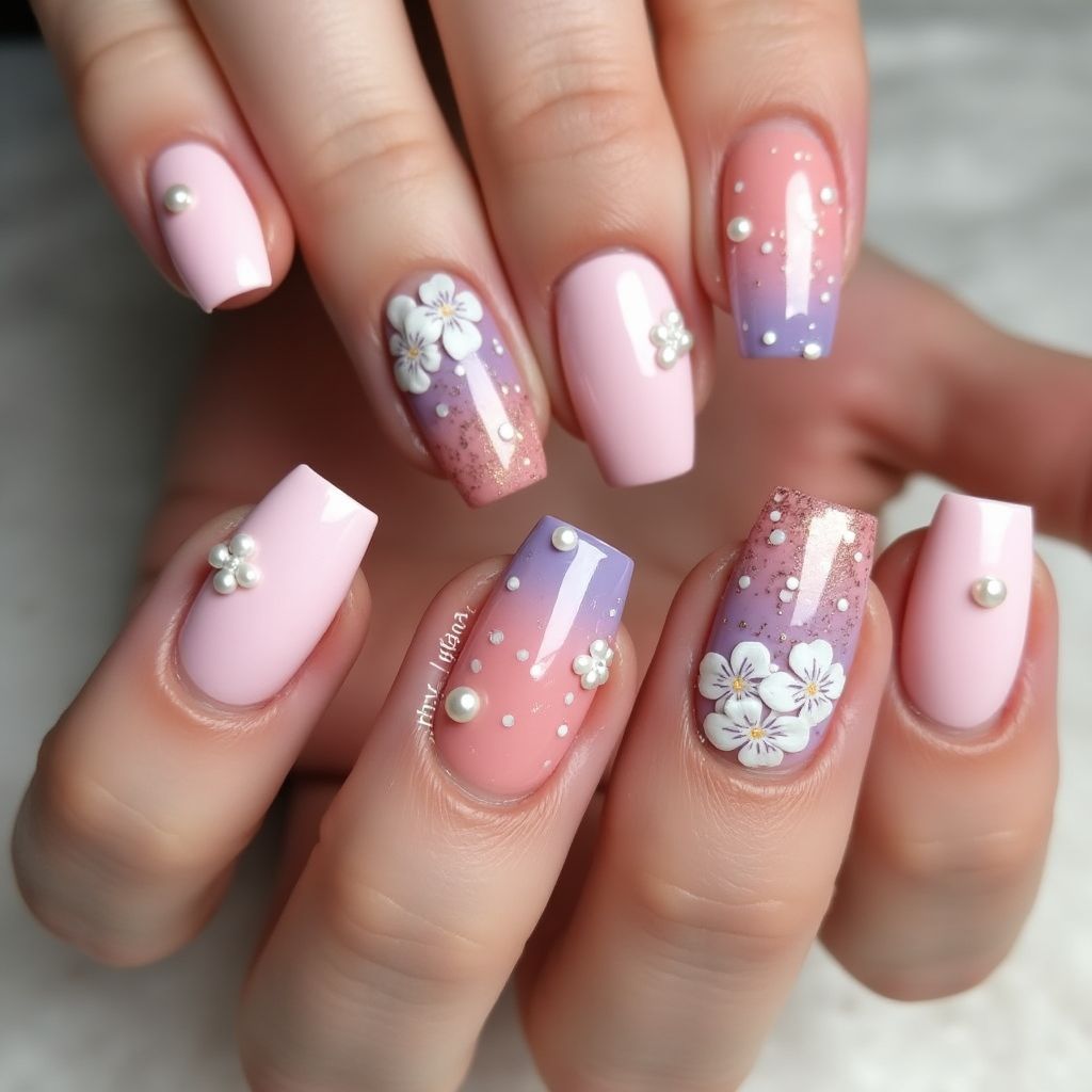 Mother's Day Acrylic Powder Nail Design