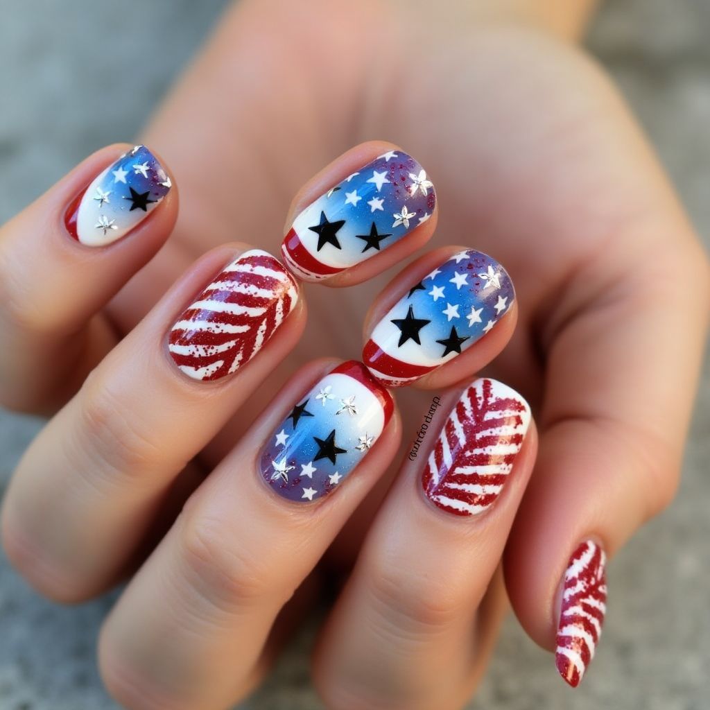 4th Of July Caviar Beads Nail Design