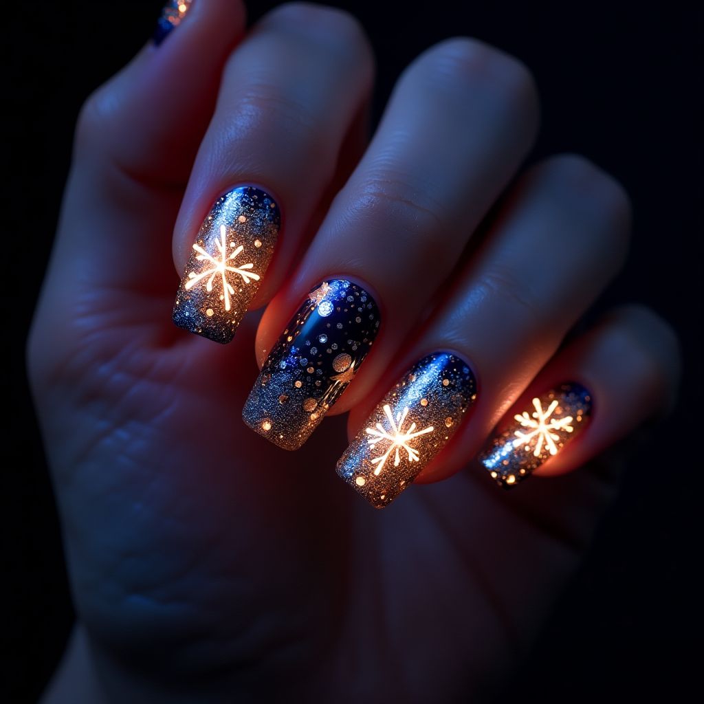 New Year Glow In The Dark Polish Nail Design