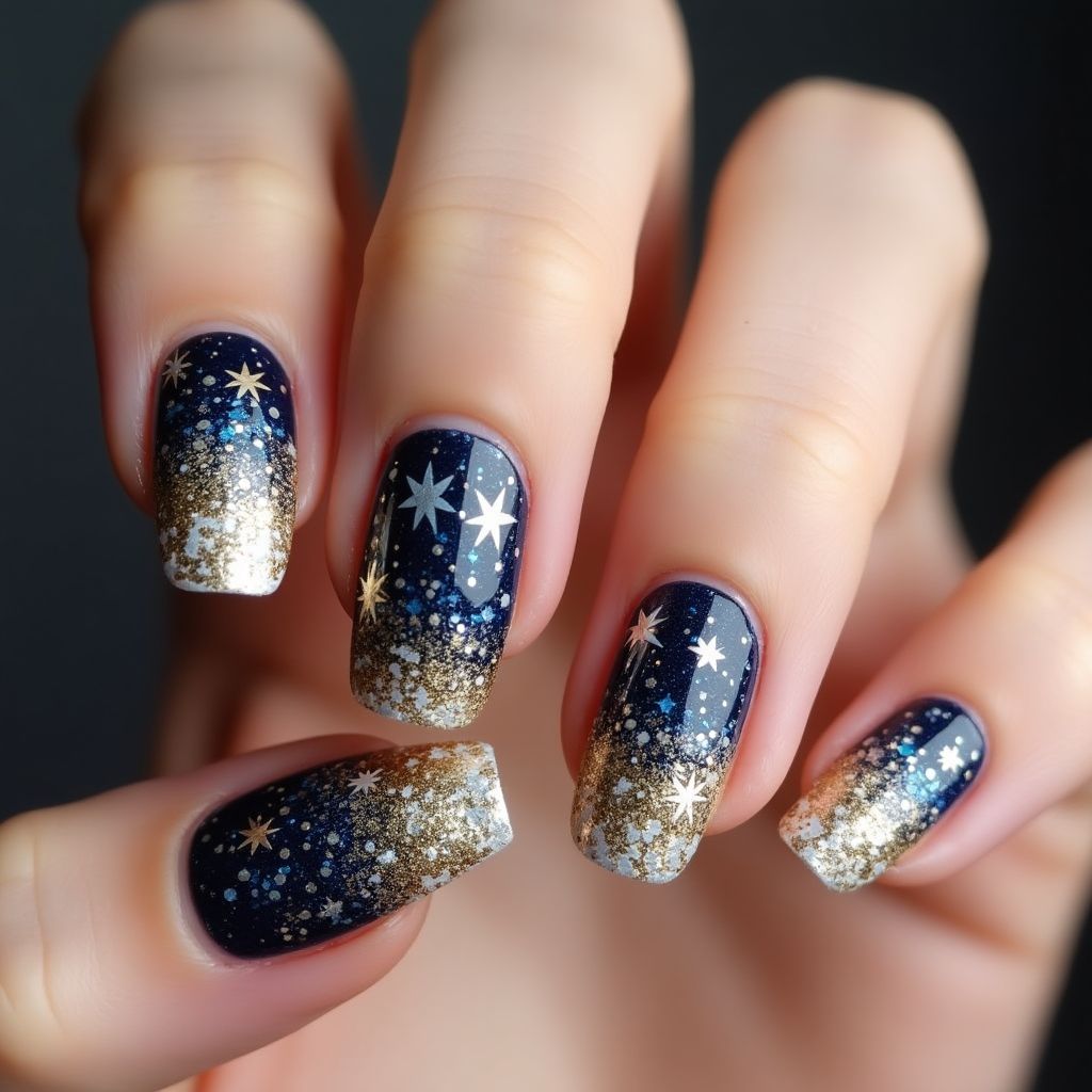 New Year Glitter Powder Nail Design