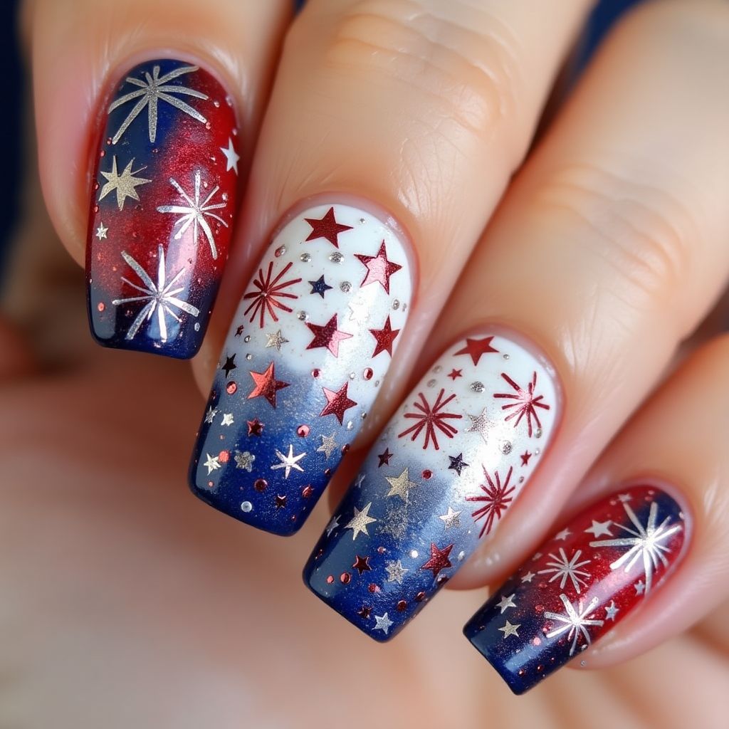 4th Of July Wax Pencils Nail Design