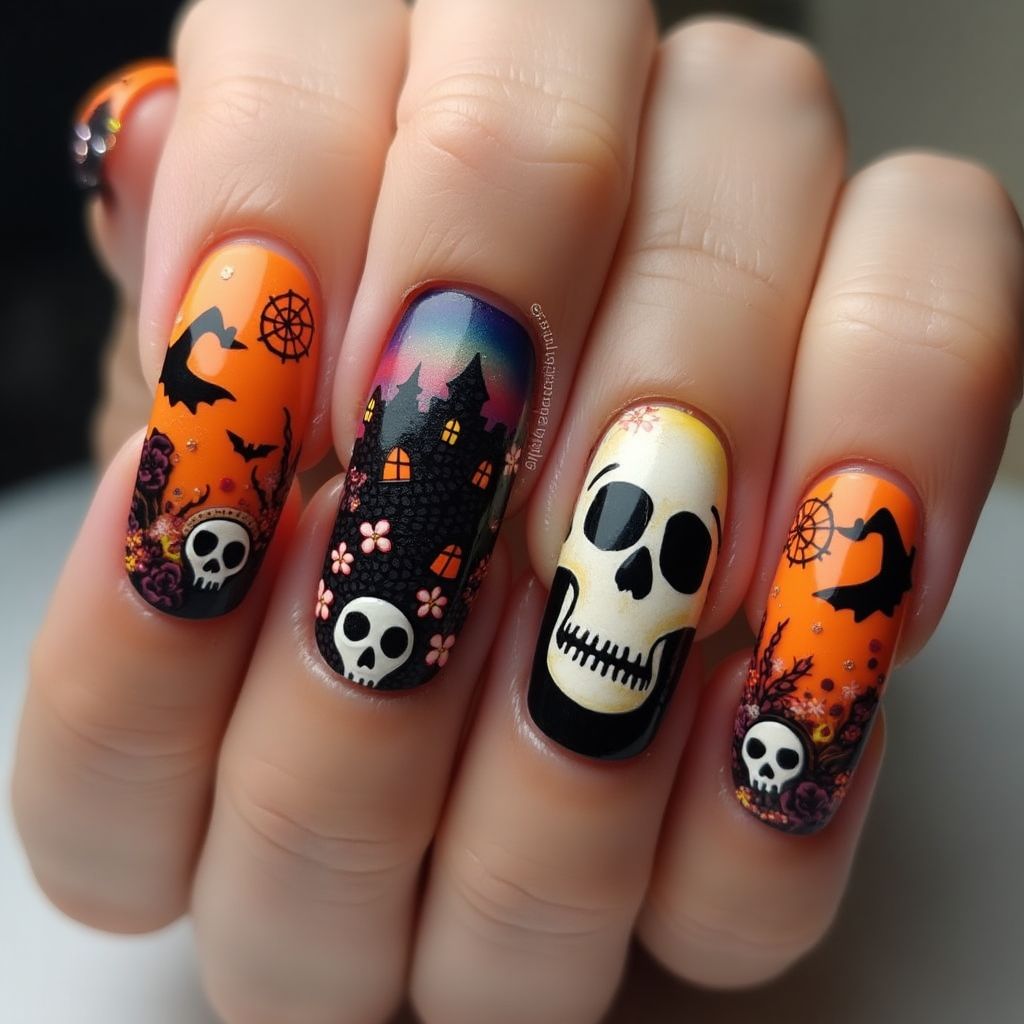 Halloween Acrylic Powder Nail Design
