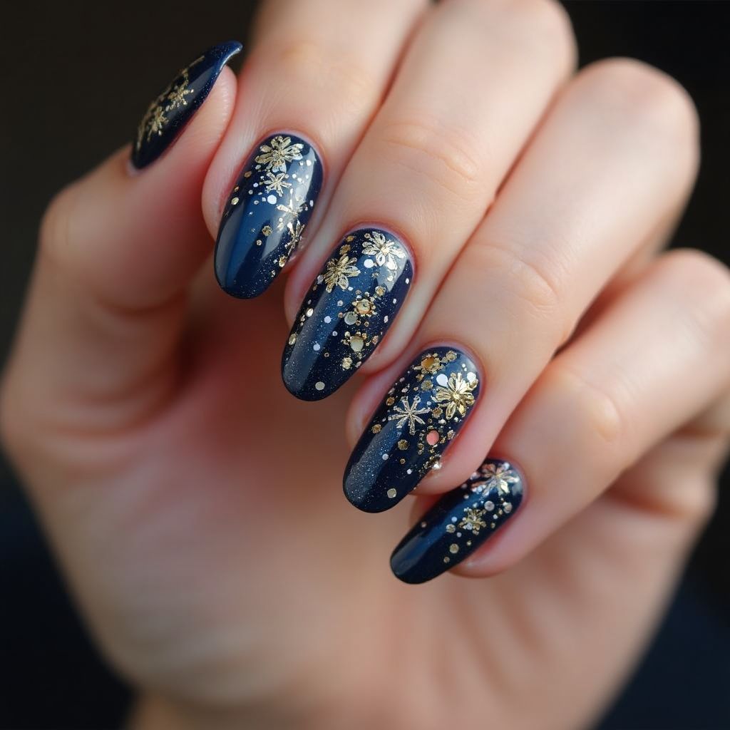 New Year Rhinestones Nail Design