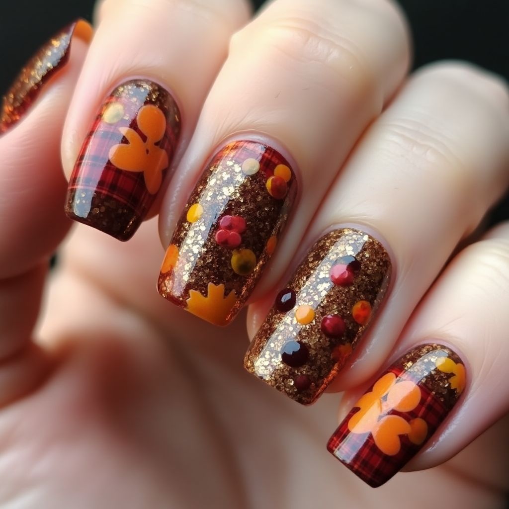 Thanksgiving Caviar Beads Nail Design