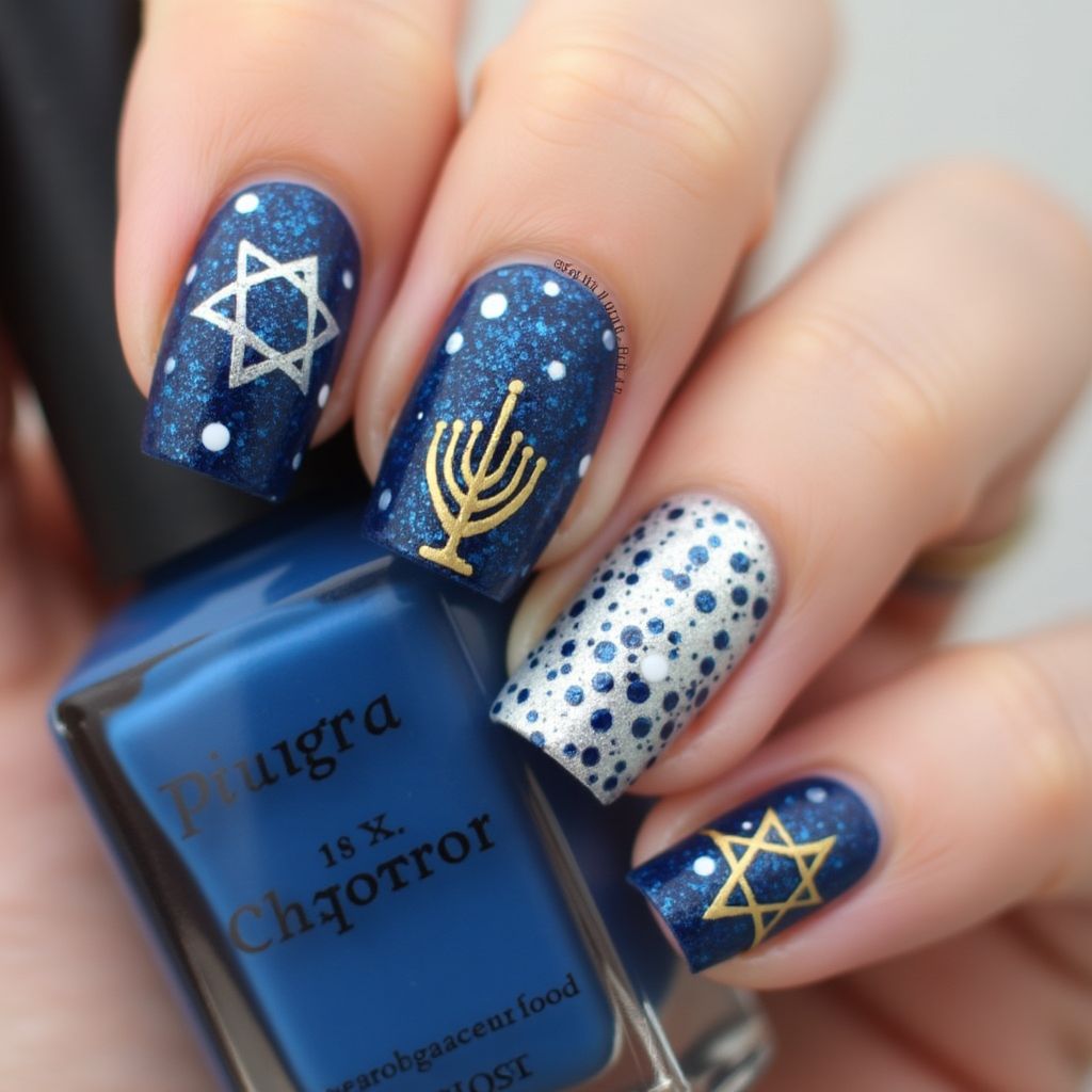 Hanukkah Top Coat Nail Design