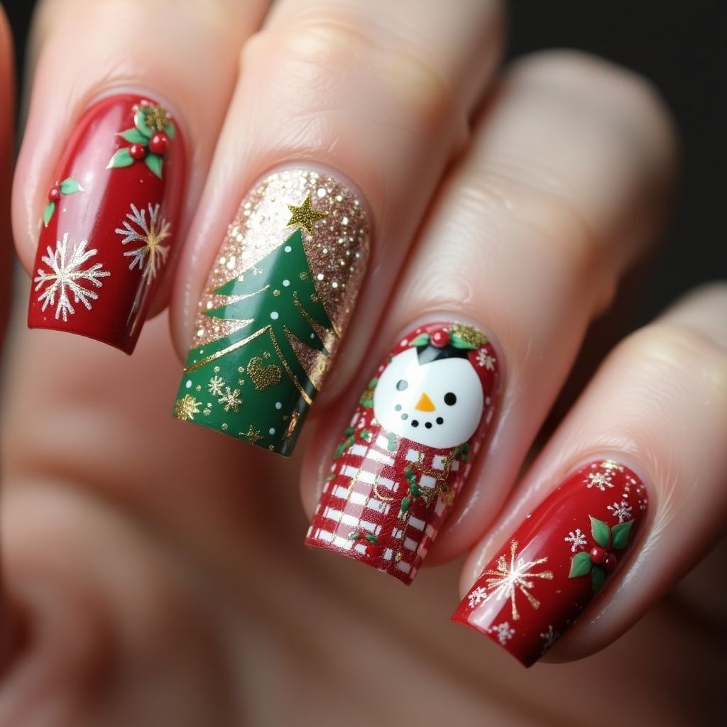 Christmas Glitter Powder Nail Design