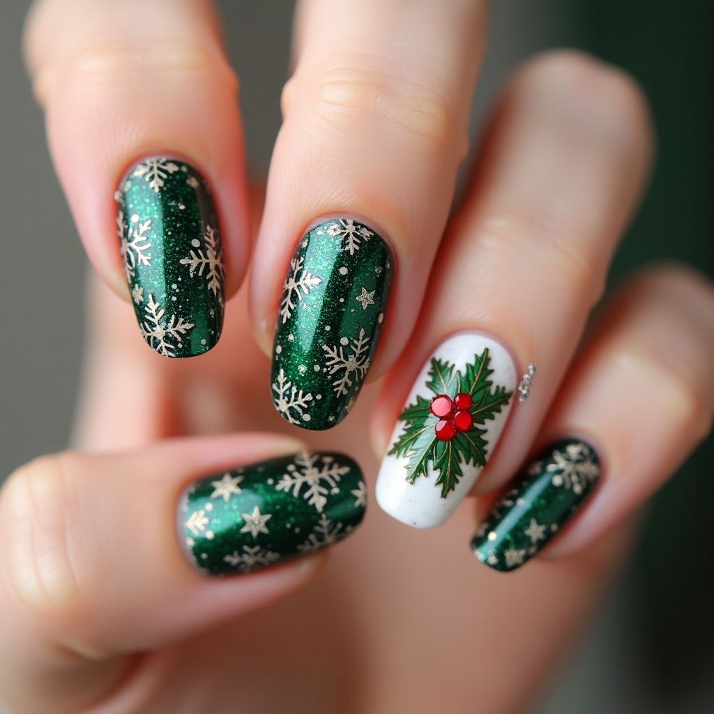 Christmas Mermaid Powder Nail Design
