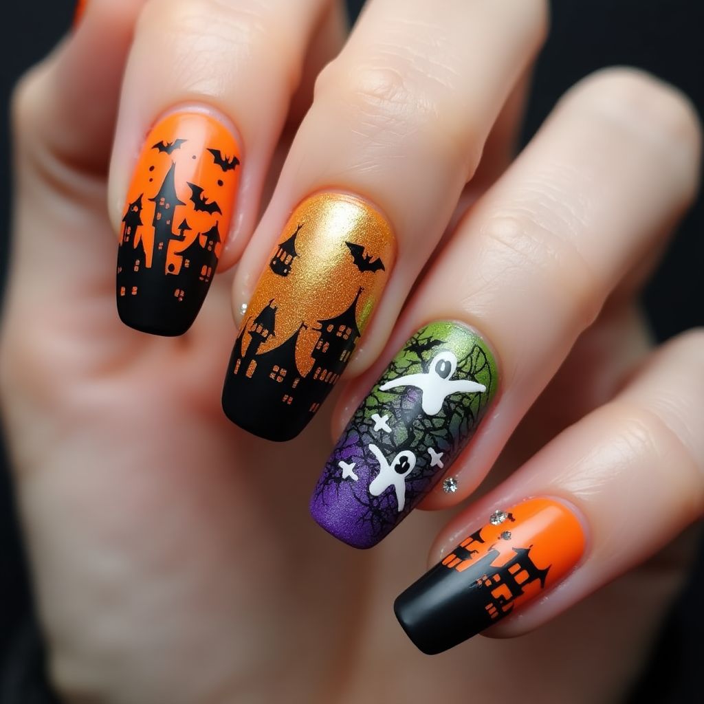 Halloween Toothpicks Nail Design