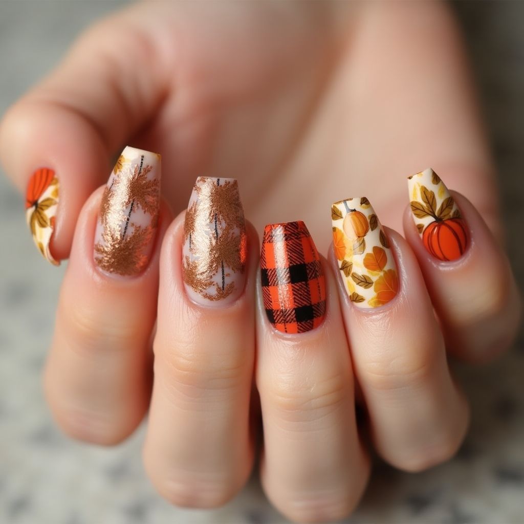 Thanksgiving Striping Tape Nail Design