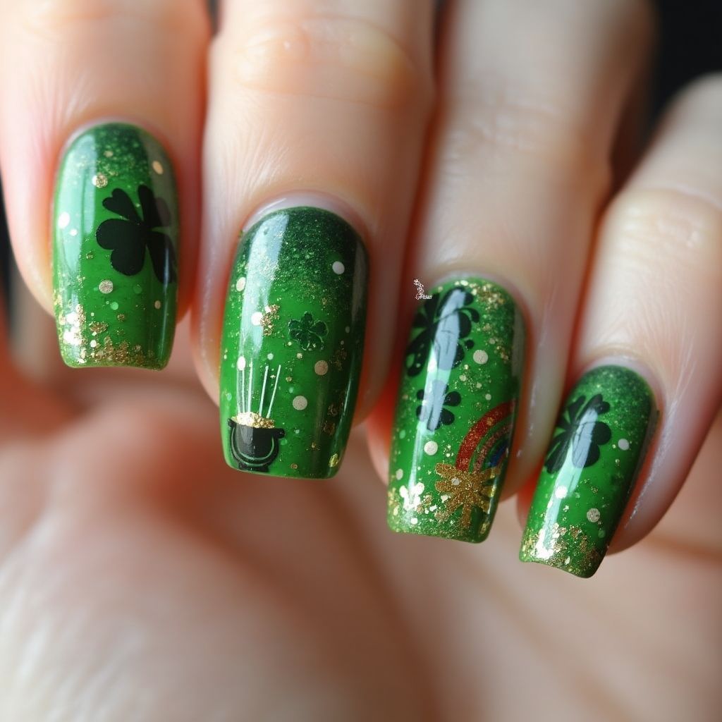St Patrick's Day Poly Gel Nail Design