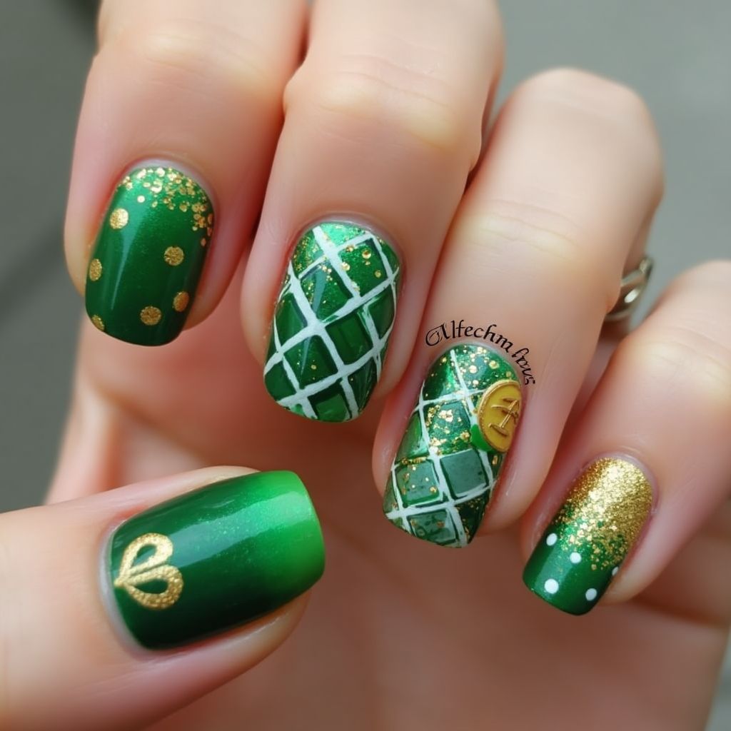 St Patrick's Day Acrylic Colors Nail Design