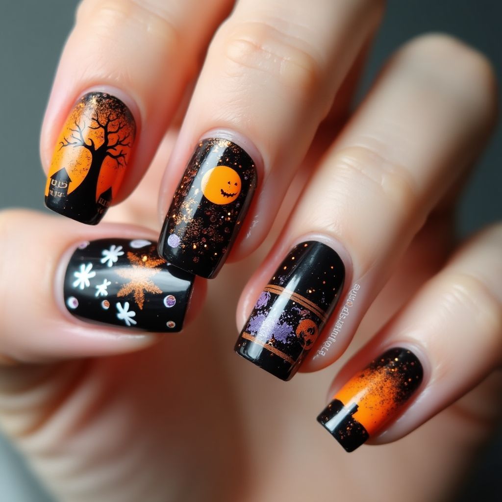 Halloween Acrylic Powder Nail Design