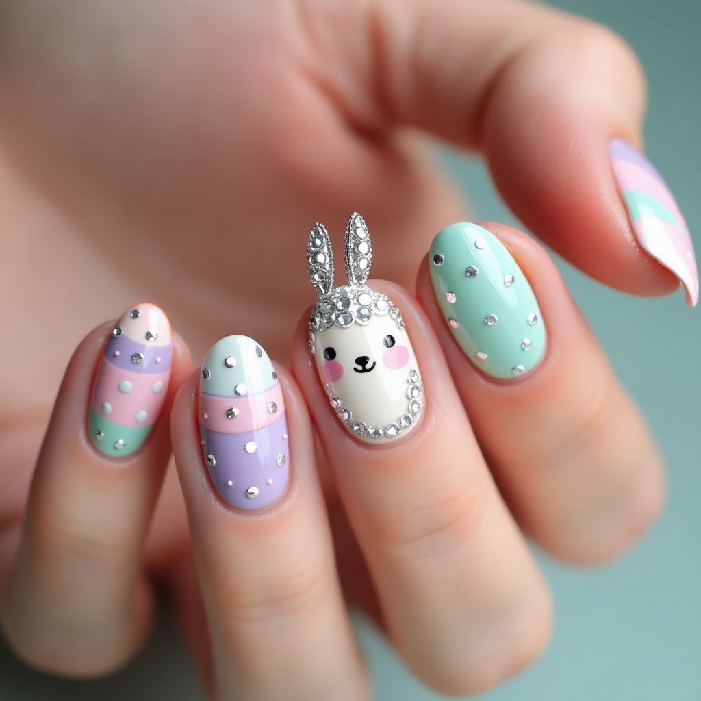 Easter Rhinestones Nail Design