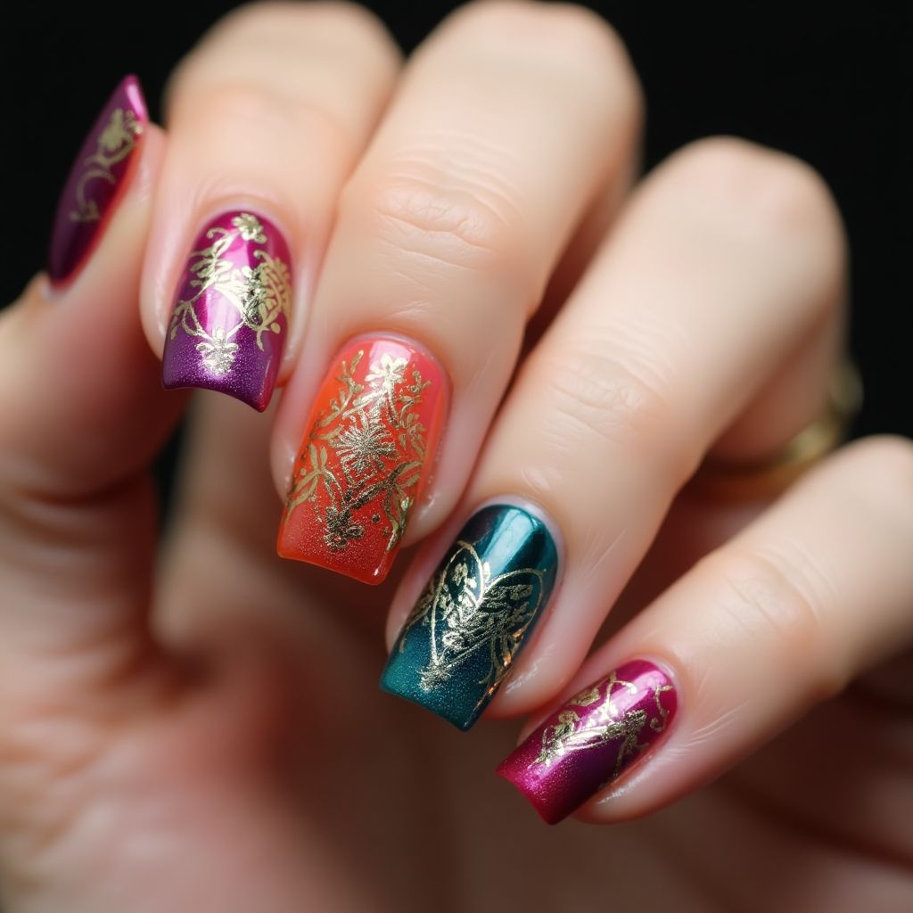 Diwali Chrome Powder Nail Design