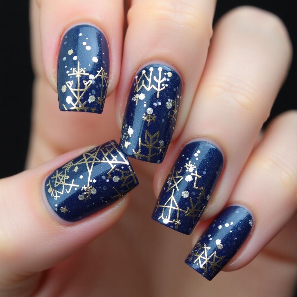 Hanukkah Glitter Flakes Nail Design