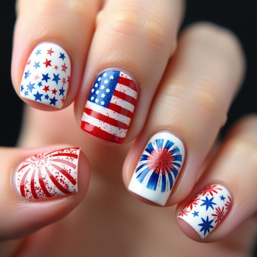 4th Of July Wax Pencils Nail Design
