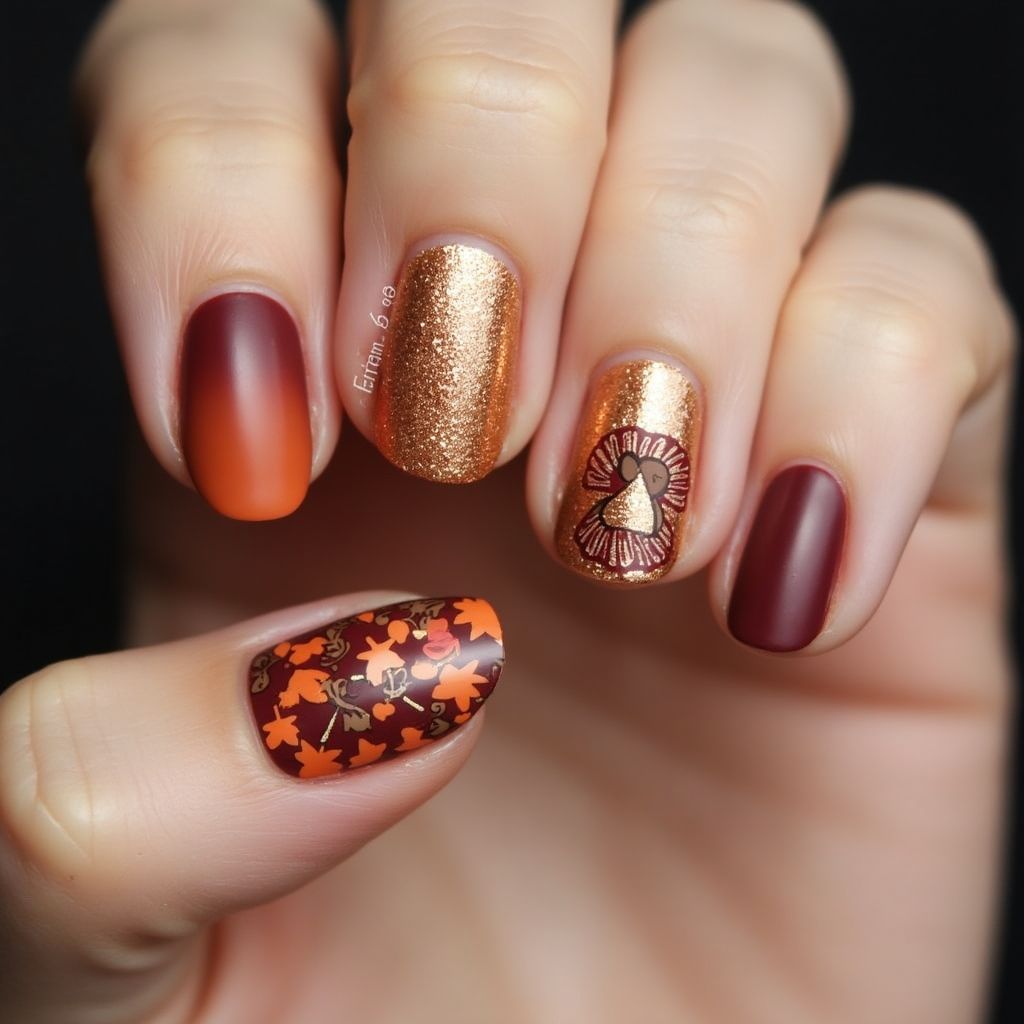 Thanksgiving Magnetic Polish Nail Design