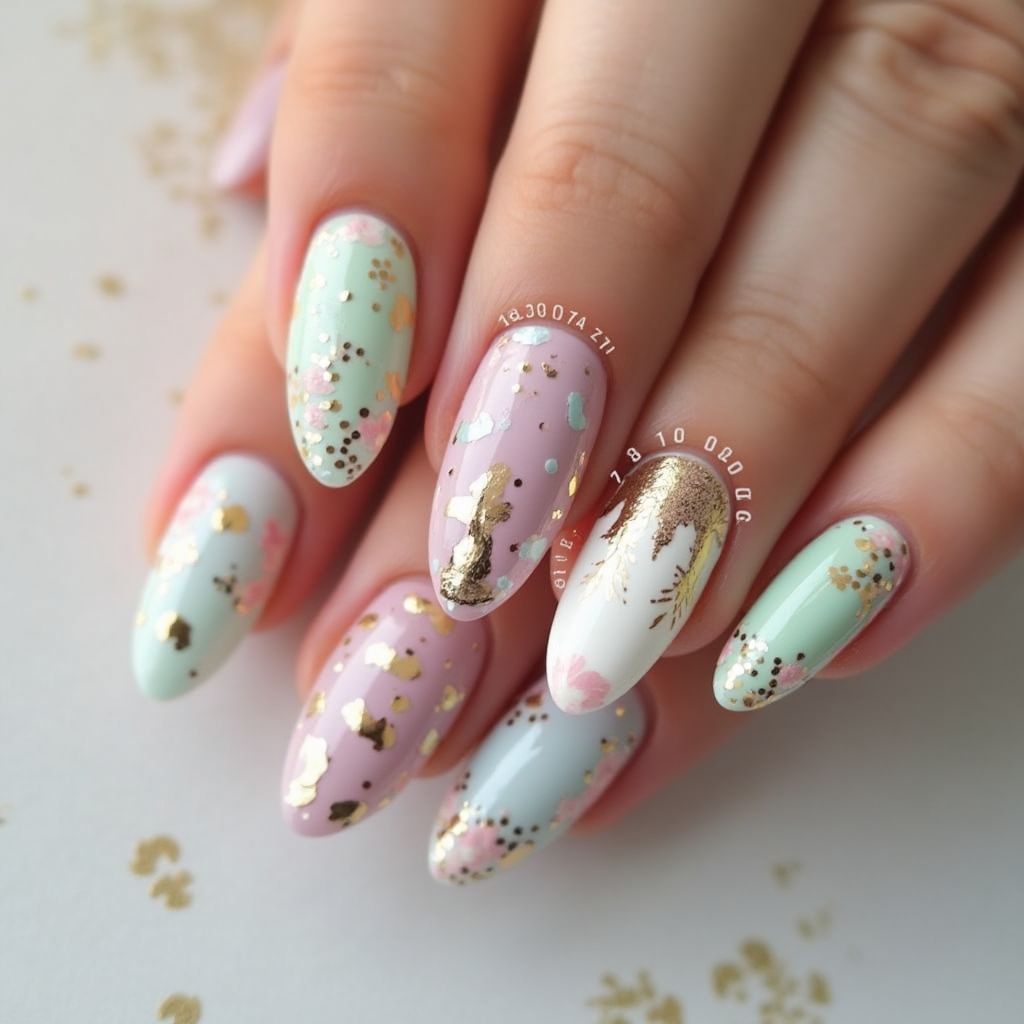 Easter Glitter Flakes Nail Design