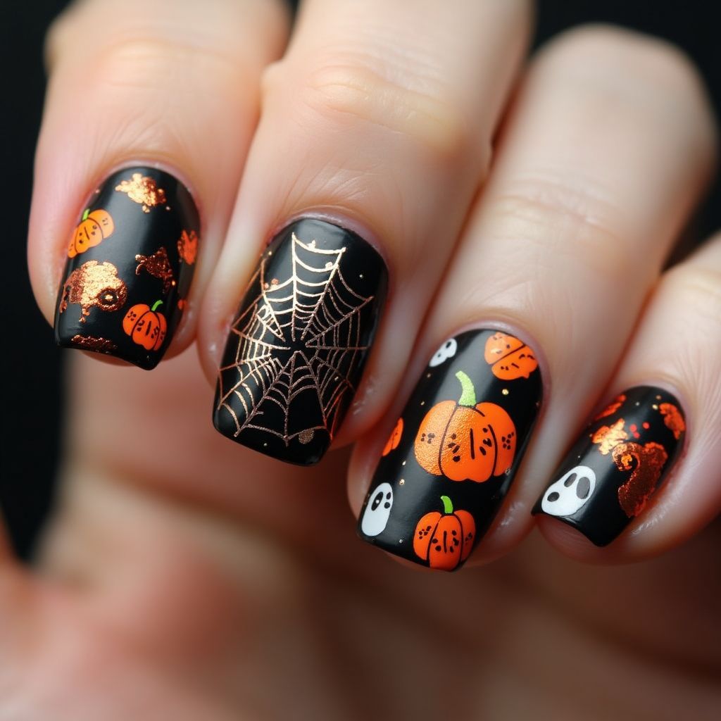 Halloween Sequins Nail Design