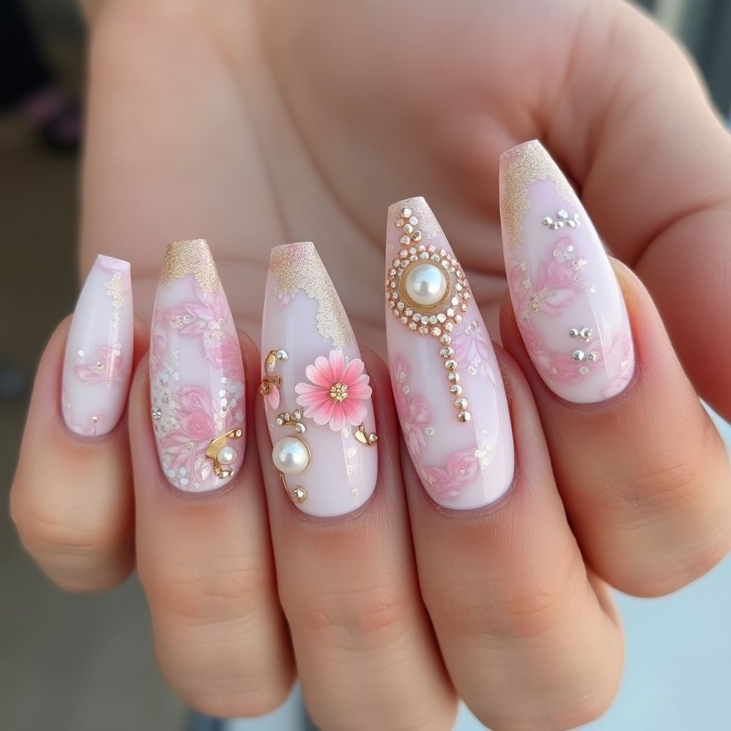 Mother's Day Holo Powder Nail Design