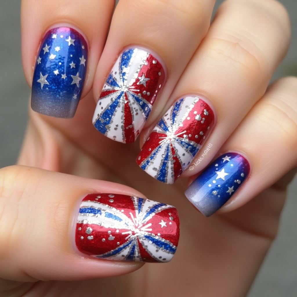 4th Of July Nail Foil Nail Design