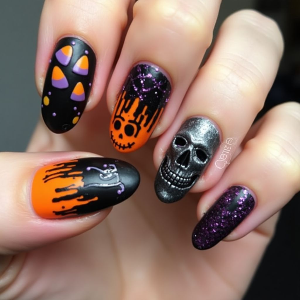 Halloween Rhinestones Nail Design