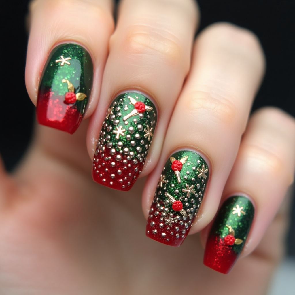 Christmas Caviar Beads Nail Design