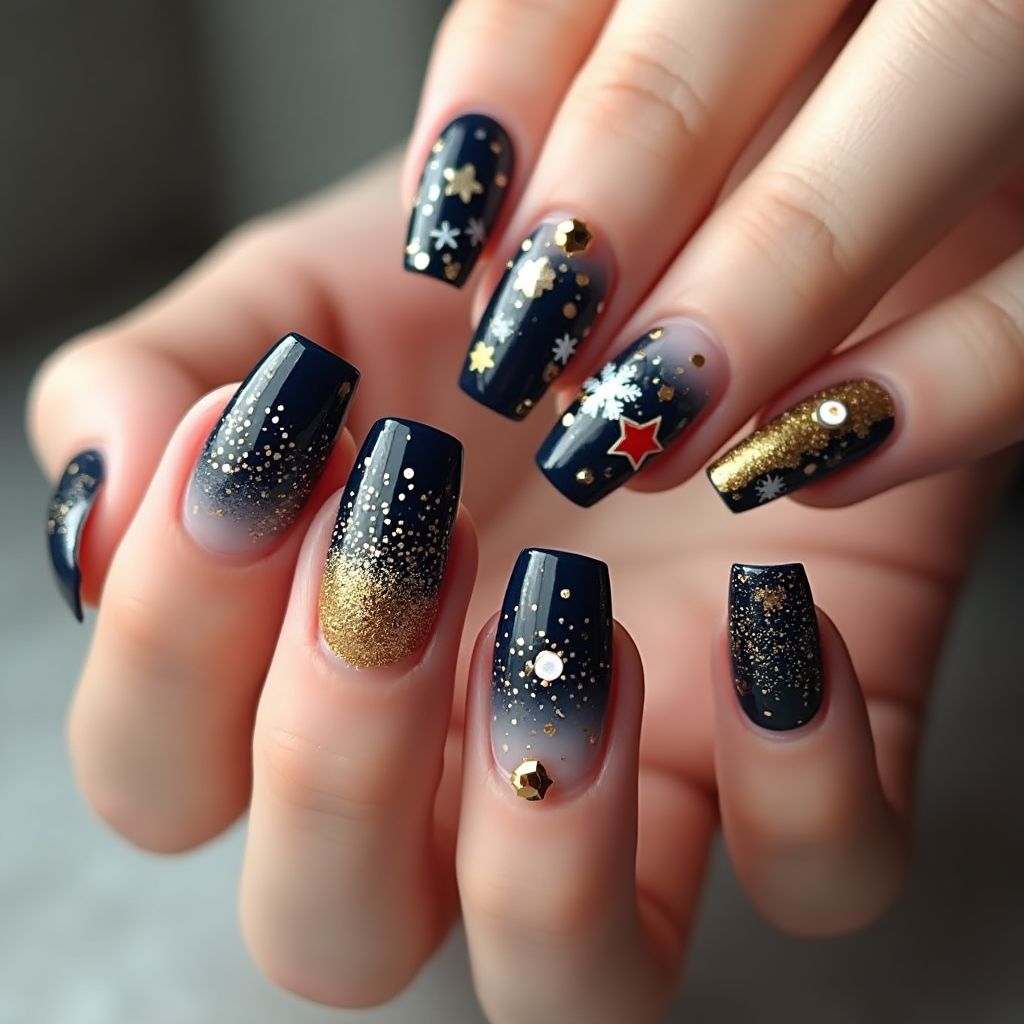 New Year Poly Gel Nail Design