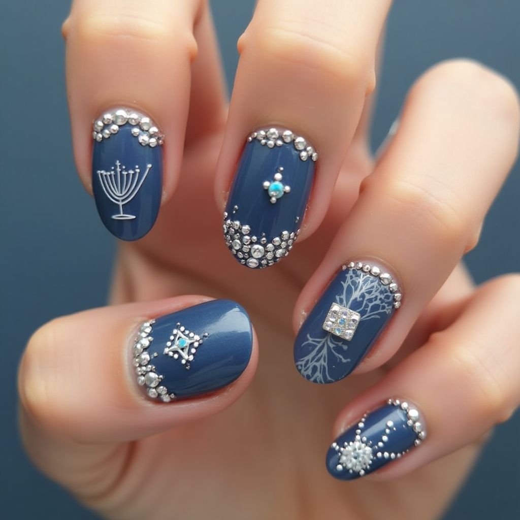Hanukkah Caviar Beads Nail Design