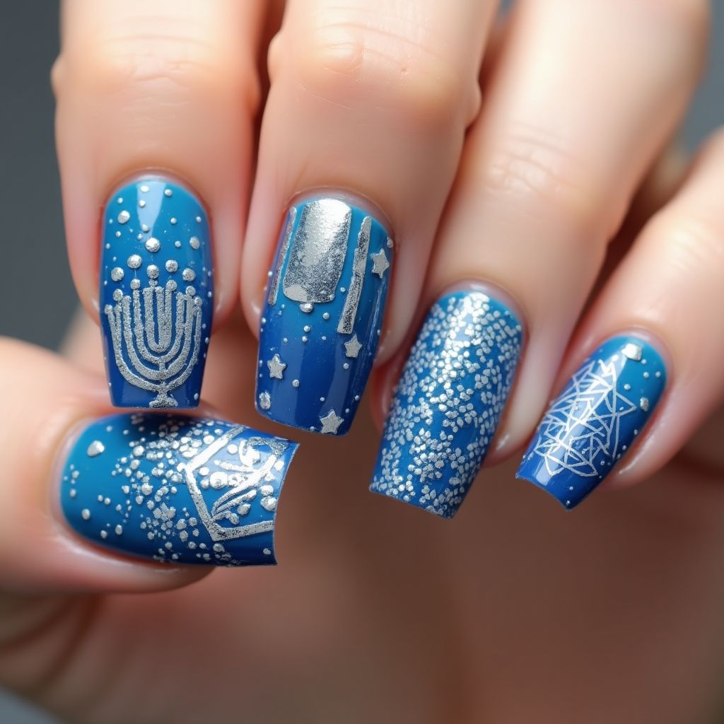 Hanukkah Acrylic Powder Nail Design
